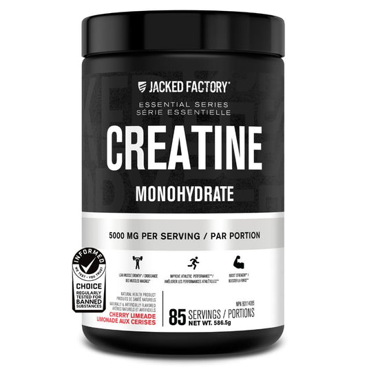 Jacked Factory Creatine Monohydrate Powder 425g - Canadian-Owned Informed Choice Certified Supplement for Increased Muscle Mass*, Improved Strength, Power, & Performance** - 85 Servings, Unflavored