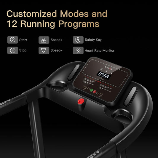 CURSOR FITNESS Home Folding Treadmill with Pulse Sensors, 2.5 HP Quiet Brushless, 7.5 MPH, 265 lbs Capacity