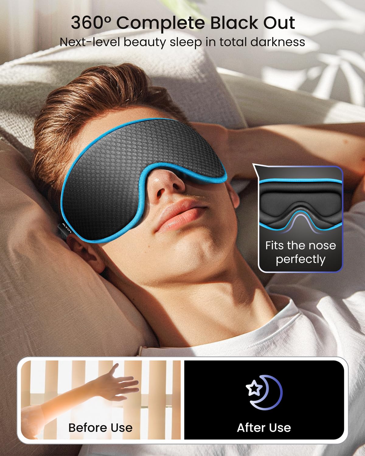 WAOAW Sleep Mask Travel Essentials - 3D Blackout Eye Mask for Sleeping - Soft Breathable Adjustable Light Blocking Eye Covers for Men and Women - Comfortable Night Mask for Travel Flight (Black)