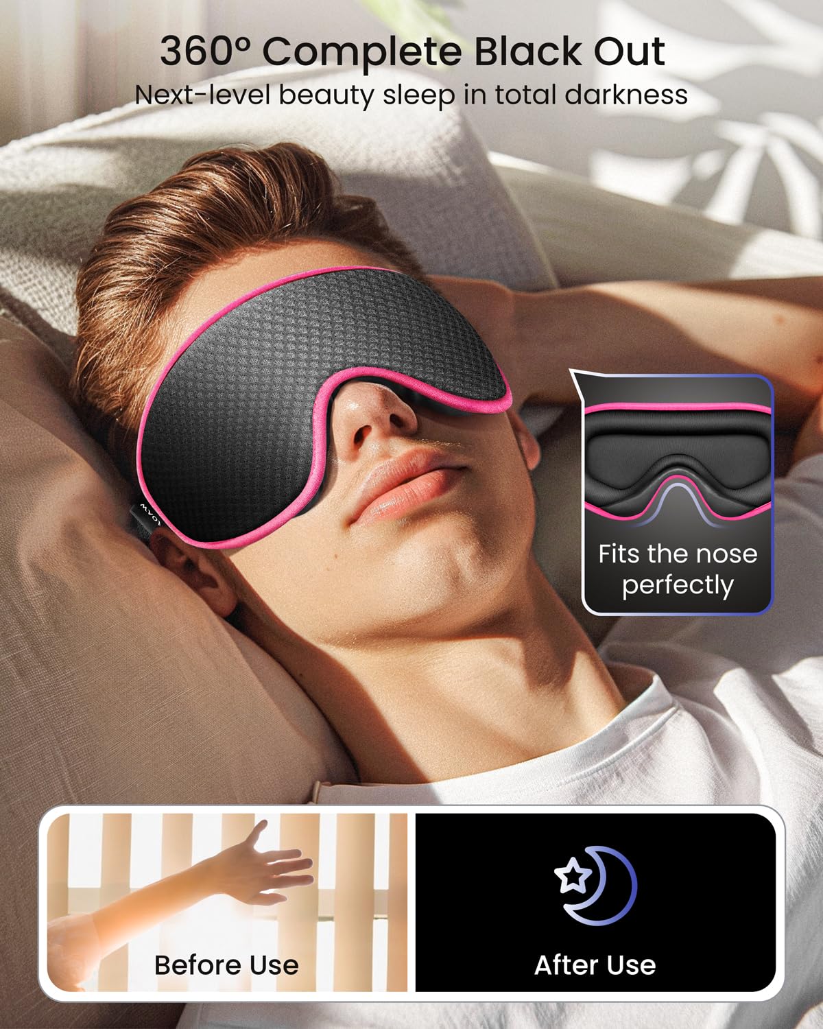 WAOAW Sleep Mask Travel Essentials - 3D Blackout Eye Mask for Sleeping - Soft Breathable Adjustable Light Blocking Eye Covers for Men and Women - Comfortable Night Mask for Travel Flight (Black)