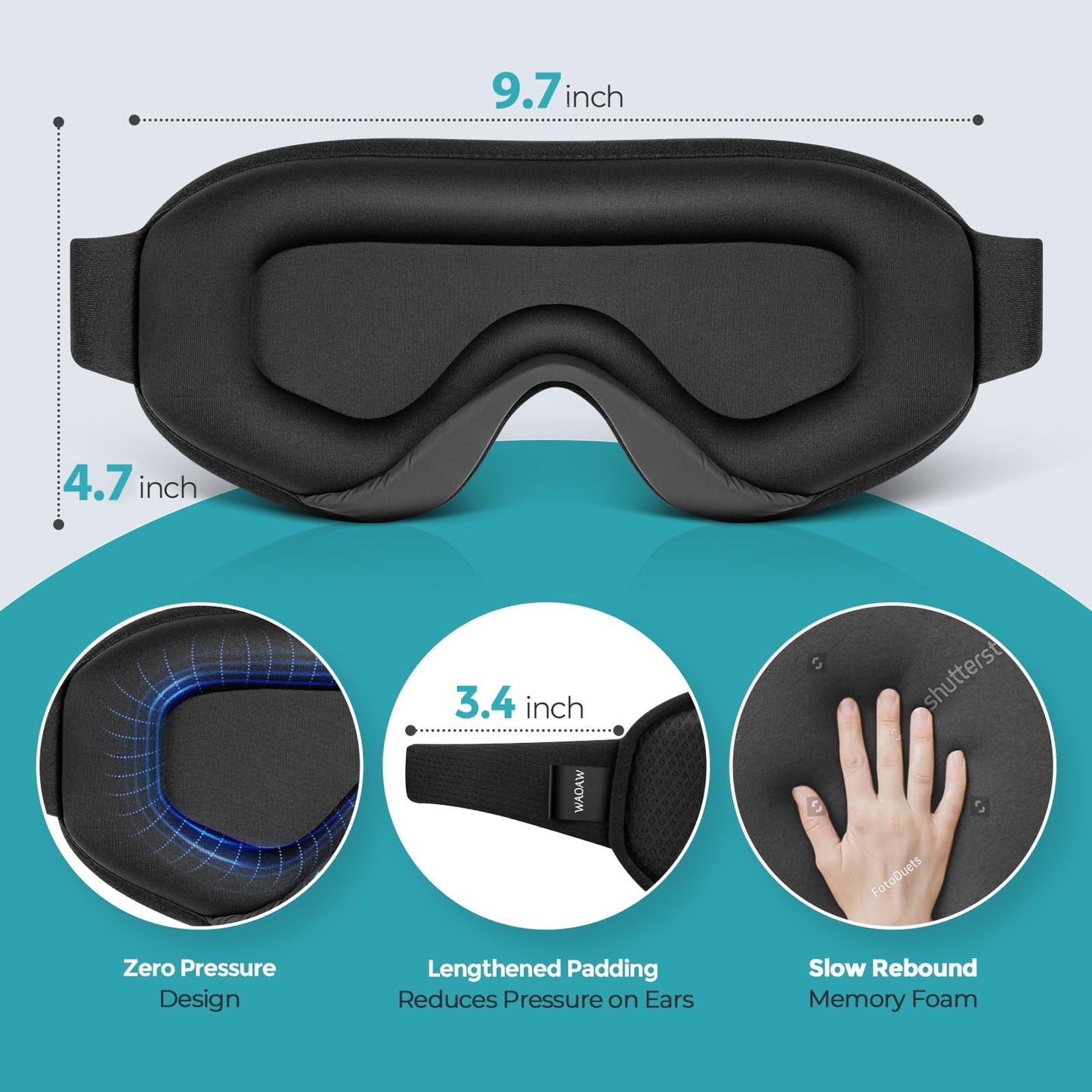 WAOAW Sleep Mask Travel Essentials - 3D Blackout Eye Mask for Sleeping - Soft Breathable Adjustable Light Blocking Eye Covers for Men and Women - Comfortable Night Mask for Travel Flight (Black)