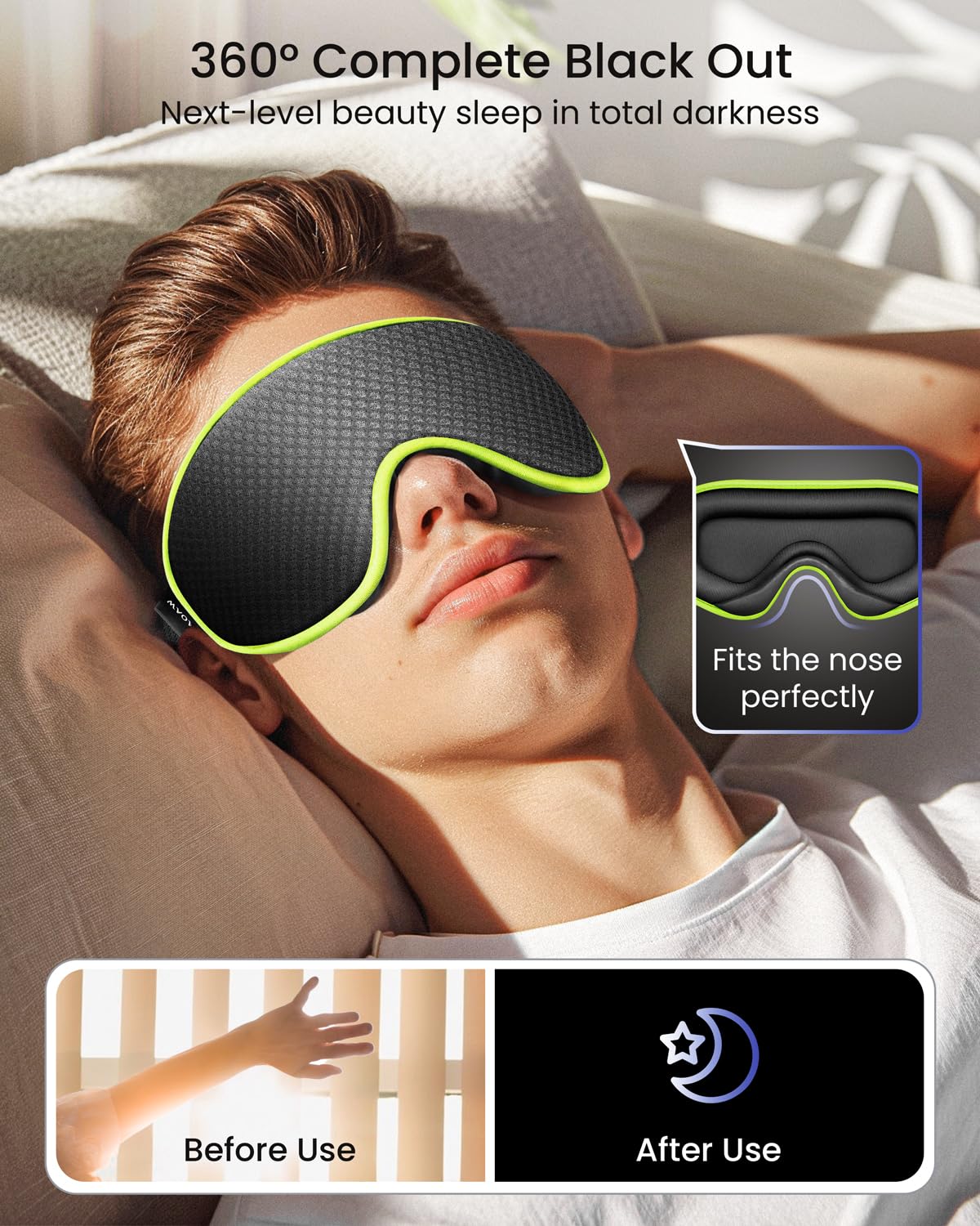 WAOAW Sleep Mask Travel Essentials - 3D Blackout Eye Mask for Sleeping - Soft Breathable Adjustable Light Blocking Eye Covers for Men and Women - Comfortable Night Mask for Travel Flight (Black)