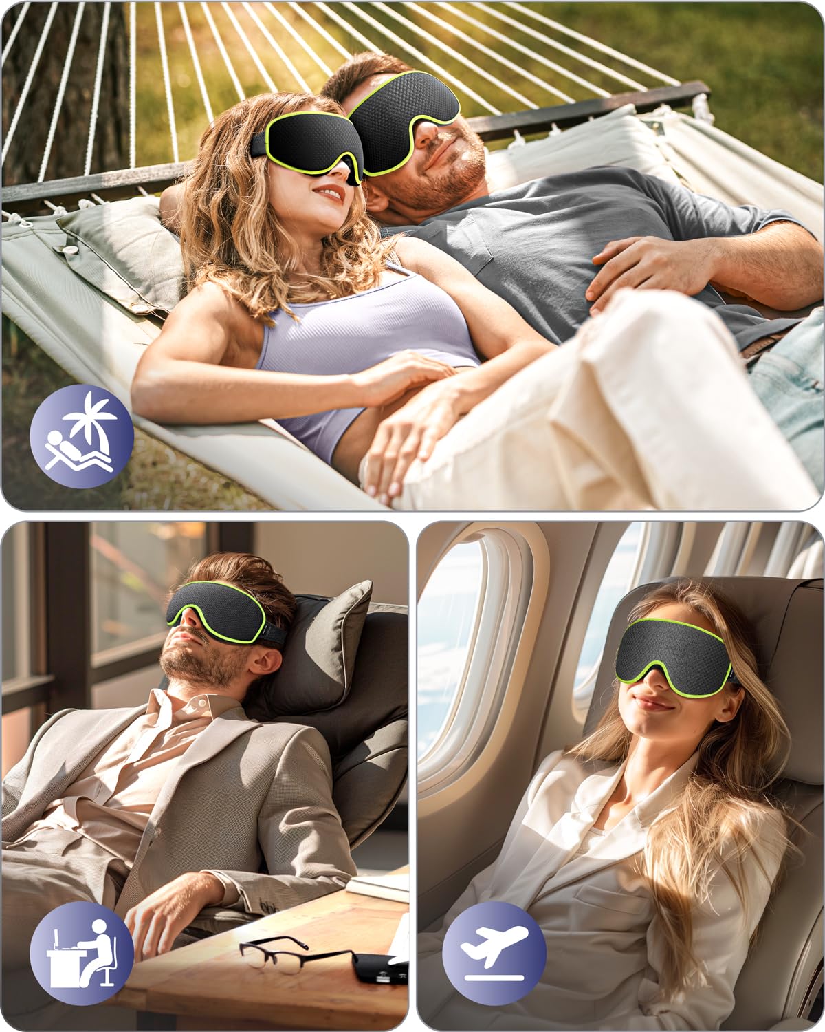 WAOAW Sleep Mask Travel Essentials - 3D Blackout Eye Mask for Sleeping - Soft Breathable Adjustable Light Blocking Eye Covers for Men and Women - Comfortable Night Mask for Travel Flight (Black)