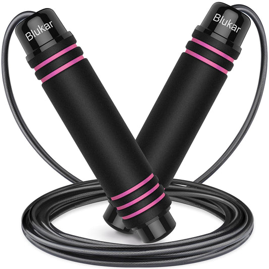 Blukar Jump Rope, Speed Skipping Jumping Rope Tangle-free Adjustable with Rapid Ball Bearings & Soft Foam Handle for Fitness Workouts Fat Burning Exercises Boxing - Length Adjuster Included -3M
