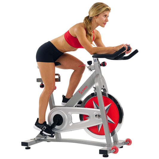 Sunny Health & Fitness Indoor Cycling Exercise Bike with Magnetic/Felt Resistance and Belt/Chain Drive Optional Bluetooth Connectivity with SunnyFit® App